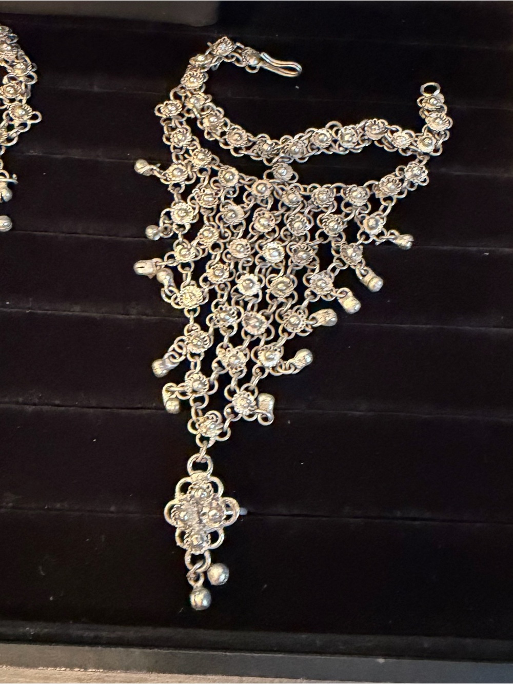 Tribal Festival Chainmail Bib Necklace & 2 Floral Hand Slave Bracelets Ring #K83 - Picture 12 of 14
